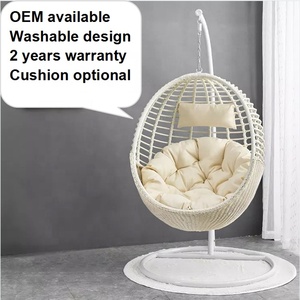 White Garden Furniture Metal Rattan Outdoor Patio Balcony <strong>Egg</strong> Shaped Nest Basket Adult <strong>Wicker</strong> Hanging Swing <strong>Chair</strong> With Stand - Product Image 5