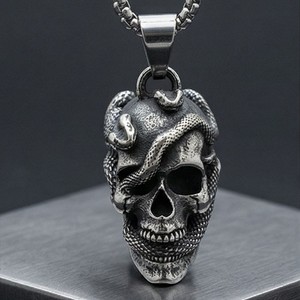 Collar con colgante de acero inoxidable con calavera de serpiente yunnique para hombre, joyería de estilo Hip Hop - Product Image 1