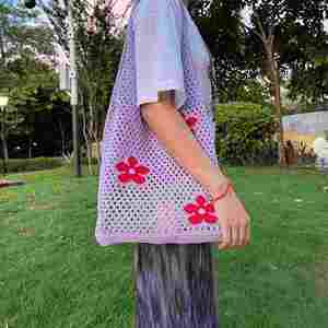 Bolso de Mano Tejido a Crochet con Diseño Nuevo 2024, Bolso de Compras con Malla Floral para Mujer, Bolso de Hombro Calado para Chicas - Product Image 4