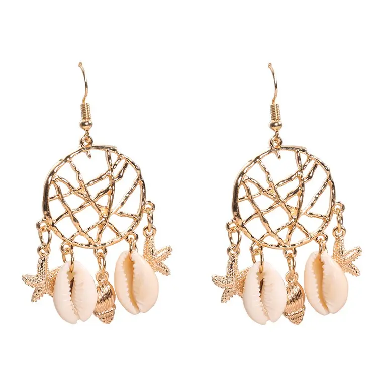 KRE-09 Beach Jewellery dream catcher starfish Earring Women Jewelry Trendy Wholesale Dreamcatcher Shell Earrings For Girls