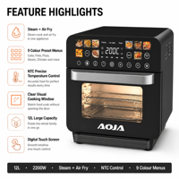 Four à vapeur et friteuse à air numérique grande capacité 12L 2200W avec fenêtre visible et 9 menus prédéfinis pour la cuisine domestique CE