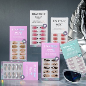BTARTBOX Uñas Postizas de Gel Suave al por Mayor, Cortas, Almendradas, de Lujo, 3D, Rosa Ombre, Ojo de Gato, con Purpurina, Uñas Postizas a Presión - Product Image 1