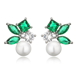 أقراط شخصية أنيقة للركاب مربعة لون عين الحصان أقراط لؤلؤ الزركونيوم بسيطة - Product Image 5