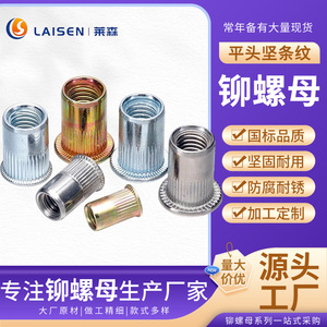Écrou à riveter à tête plate M6 en acier au carbone, filetage interne moleté, couleur zinguée, pour équipement de communication - Product Image 4