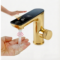 Distributeur de savon intelligent 2-en-1 avec capteur, finition dorée de couleur personnalisée, affichage numérique LED |   Mitigeur de lavabo monotrou sans contact