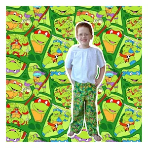 La presa di fabbrica popolare tessuto di cotone traspirante verde tartaruga mutante cartone animato stampato per vestiti per bambini