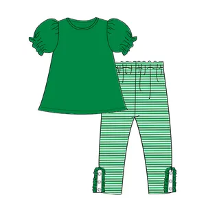 St. Patrick's Kind Kleinkind Mädchen Paste tchen Outfit Tunika und Hose Set grüne Baumwolle Kinder kleidung Großhandel