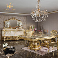 Ensemble de chambre à coucher royal européen de luxe, style rococo, lit en bois et cuir de taille reine, meubles de chambre à coucher, lit double