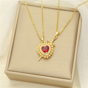 Un Set rosso <span class=keywords><strong>cuore</strong></span> e spada collana coppia catena clavicola collana spada accessori moda per le donne regalo di natale - Product Image 6