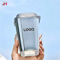 Gobelet quadrilatère personnalisé imprimé en PP noir givré transparent avec couvercle et fourchette pour emballage de boissons (lait, thé, jus)