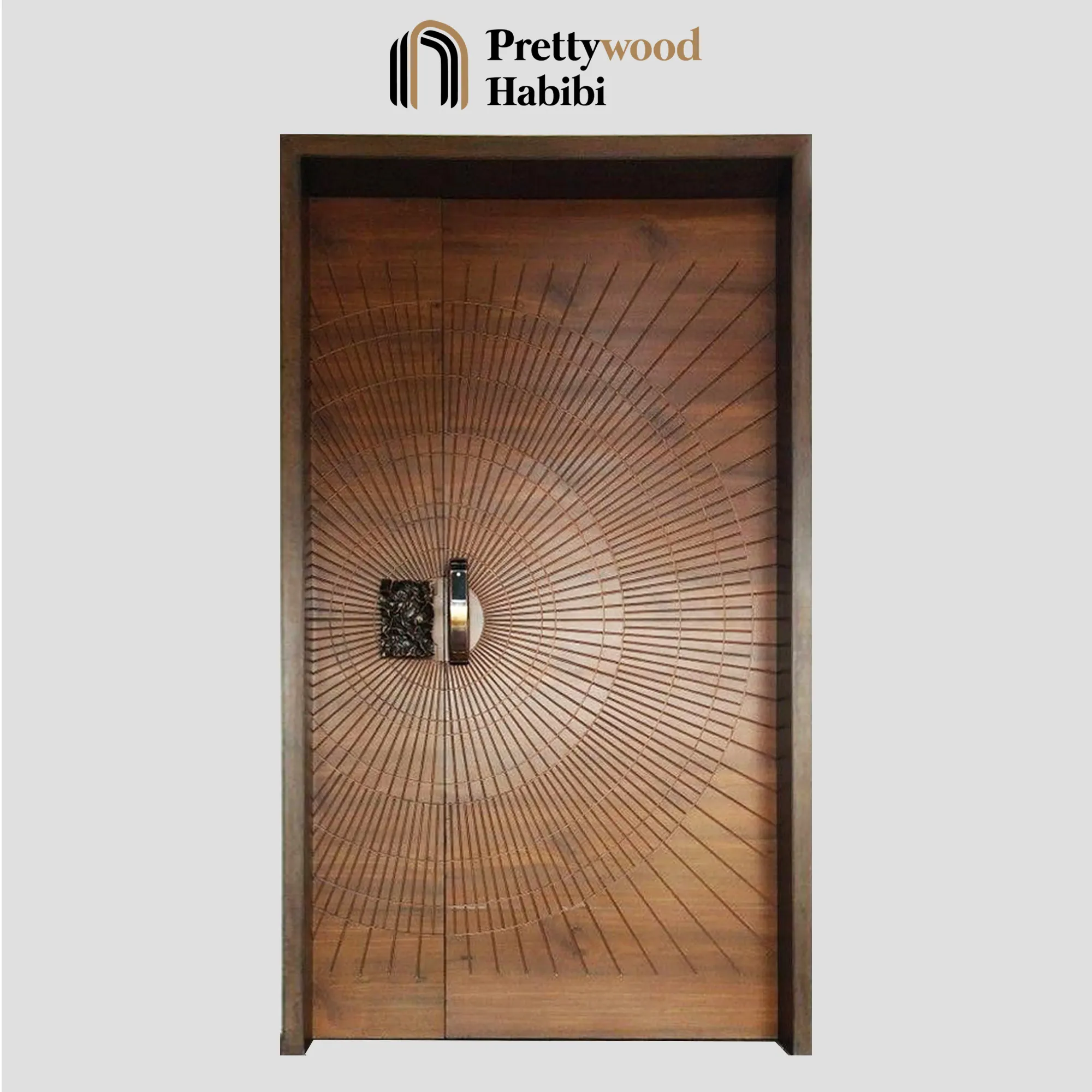 Prettywood desain lingkaran geometris, Pintu Masuk depan eksterior satu dan setengah kenari Amerika Modern untuk rumah