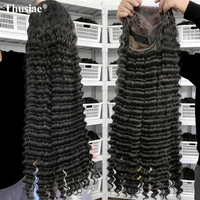 Perruques Lace Front en Cheveux Humains Remy Vierges Bruts à Ondulations Longues et Profondes, 30-40 Pouces, Transparent Naturel pour Femmes Noires