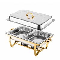 Plat de service rectangulaire Oulu 9L avec couvercle argenté et cadre doré, chauffe-plats pliable en acier inoxydable pour buffet, avec 1/2/3 bacs alimentaires