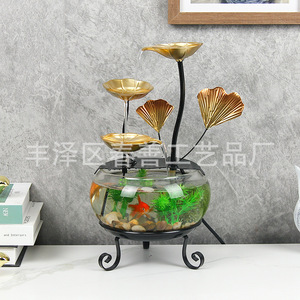 Fuente Decorativa Redonda de Vidrio y Hierro para Acuario, Mini Fuente para Hogar u Oficina, Arte Decorativo - Product Image 4