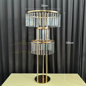 Luxury Metal Crystal Acrylic Pendant Event Party Decor Props Tall Gold Flower <b>Stand</b> <b>Backdrop</b> <b>Stand</b> Candelabra - Product Image 6