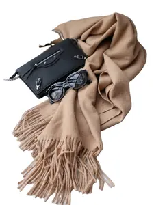 custom winter warm knitted cashmere scarf wool feeling shawl with fringe/tassel
