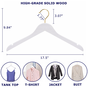 Wholesale Top Quality Wood Hanger Customized Logo Long Gold <b>Hook</b> Hangers White Wooden Hangers for Clothes Store - Product Image 2
