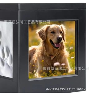 Cross-border wooden rotating framed pet memorial box, wooden <b>cat</b> and dog rotating base funeral <b>urn</b> with nameplate. - Product Image 4