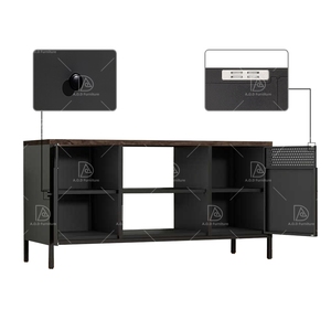 Soporte de <span class=keywords><strong>TV</strong></span> moderno negro, mesa de centro, armario de almacenamiento de 3 puertas de lujo con tapa de madera de acero para el hogar, sala de estar o dormitorio escolar - Product Image 2