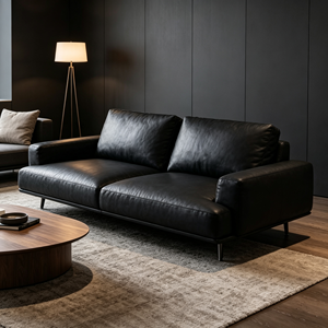 Sofá Moderno de Dos Plazas en Cuero Genuino con Patas Metálicas, Respaldo Holgado y Brazos Cuadrados, Mueble para Sala de Estar - Product Image 5