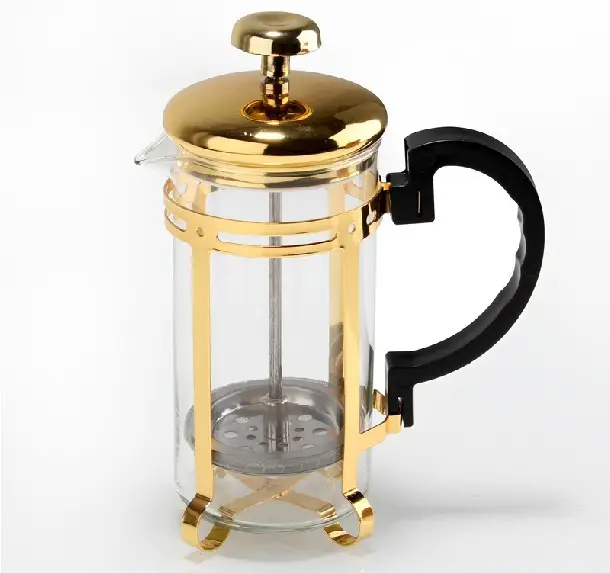 Портативный 1 л стеклянный Френч-пресс для кофе и чая без BPA с классическим дизайном в золотой оправе