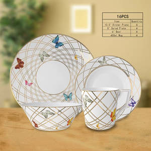New Design Butterfly <b>Gold</b> Rim Ceramic <b>Plate</b> Bone China Dinnerware Set with Dessert & Bread Flat <b>Plate</b> 20/24 Pcs INS Style - Product Image 4