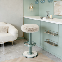 Tabouret de bar rond de luxe, design moderne, base en acier inoxydable pour villa, hôtel de charme et projet d'ameublement d'îlot de cuisine