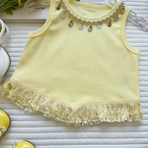 Completo Estivo per Bambina <span class=keywords><strong>con</strong></span> Gilet <span class=keywords><strong>con</strong></span> Frange e Gonna Irregolare a Quadri, Outfit Due Pezzi per Vacanze - Product Image 4