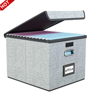 DuoYou New Design Collapsible Fabric Hanging Filing Storage Boxes Stackable File Organizer Box with Lid
