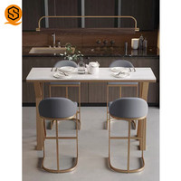 Ensemble de table de salle à manger moderne en métal doré mobilier de maison blanc peut être personnalisé mini table de bar en marbre