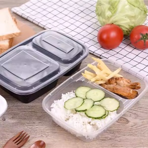 Boîtes à emporter en plastique épaissi à 2 compartiments, boîte à lunch jetable type bento - Product Image 5
