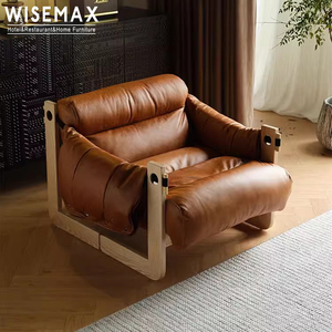 WISEMAX FURNITURE mobilier de chambre à coucher du milieu du siècle fauteuils scandinaves pour salon en bois confortable <span class=keywords><strong>fauteuil</strong></span> d'appoint en faux <span class=keywords><strong>cuir</strong></span> - Product Image 3