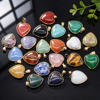 Pendentif Cœur en Pierres Mixtes avec Monture Dorée, Charme en Quartz Rose et Œil de Tigre pour la Fabrication de Bijoux DIY, Cadeau