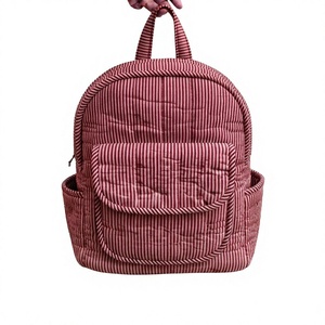 Pure Cotton Quilted Red white striped <b>school</b> <b>backpack</b> kids bookbag student daypack lightweight adjustable adult casual rucksack - Product Image 1