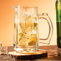 Mug à bière en verre épais transparent avec poignée, résistant à la chaleur, pour bière, café, jus - Vente en gros