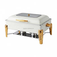 Chauffe-Plat Rectangulaire Visible 9L Or Blanc pour Buffets d'Hôtel, Mariages et Restauration de Petites Entreprises – Maintien au Chaud des Aliments