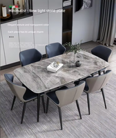 Ensemble de table à manger au design moderne, 4 à 6 chaises, table rectangulaire en pierre frittée, ensemble de table à manger moderne