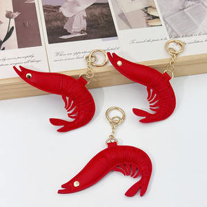 Porte-clés et pendentif <span class=keywords><strong>de</strong></span> sac en PU, motif écrevisse <span class=keywords><strong>rouge</strong></span>, style mignon et tendance, accessoire durable pour clés, sacs et sacs à dos, pour hommes et femmes - Product Image 1