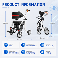 Déambulateur pliable 2 en 1, chaise de transport, cadre en aluminium léger, aide à la mobilité pour personnes âgées, handicapées, seniors