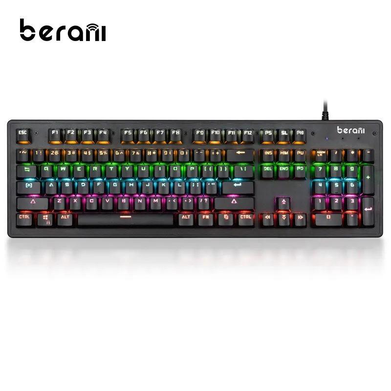 Berani K100 Hot Bán Có Dây 104 Phím Máy Tính Để Bàn Màu Xanh Chuyển Đổi Cơ Khí Chơi Game Bàn Phím RGB Nhôm + ABS Đen USB USB 2.0