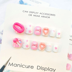 Uñas Postizas para Niñas, 12 Piezas, Diseño de Dibujos Animados, Conejo, Oso, Flor, Lazo, Caramelo, para Niñas de 3 a 6 Años, Removibles, Reutilizables, Venta al Por Mayor - Product Image 4