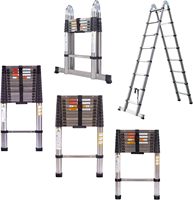 Échelle télescopique extensible multifonctionnelle en acier inoxydable moderne certifiée, avec joint en bambou, pour un usage domestique