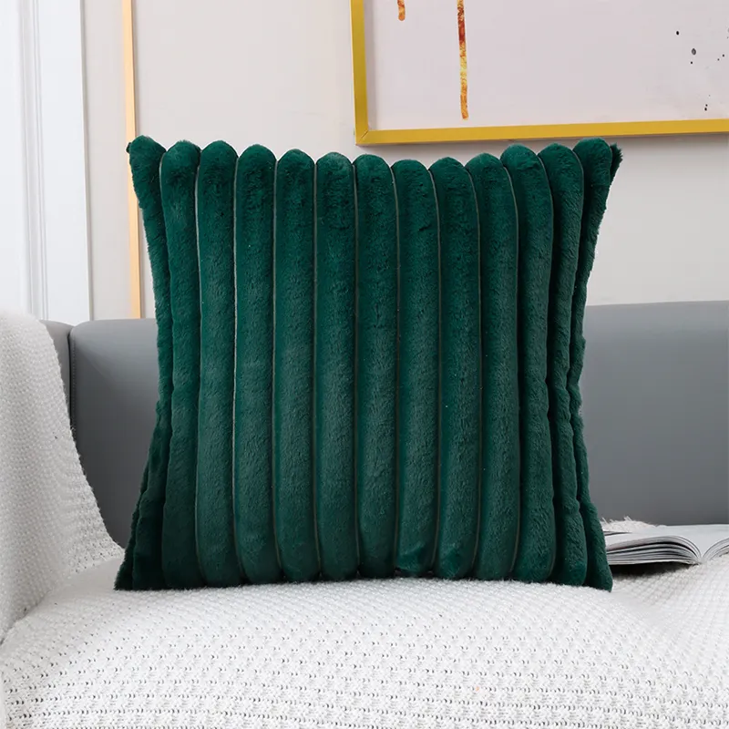 Hot Solid Color Kunst pelz Home Throw Kissen bezüge Dekorative gestreifte Kissen bezug für Stuhl und Couch Kissen bezug