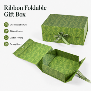 Factory Direct One‑Piece Foldable <b>Gift</b> <b>Box</b> With Ribbon Bow Luxury Embossed Pattern <b>Flat</b> <b>Pack</b> Rigid Cardboard <b>Gift</b> Packaging <b>Box</b> - Product Image 3
