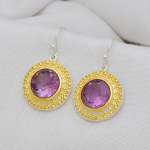 Boucles d'oreilles en argent sterling 925 avec améthyste en argent sterling double ton pour les fêtes. - Product Image 3
