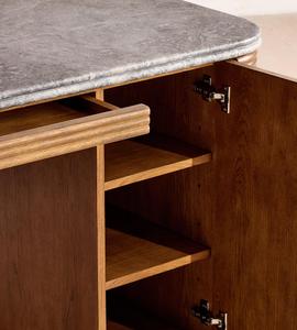 Custom Carved Wood Writing <b>Desk</b>, Natural Marble Top Office <b>Desk</b> with <b>Storage</b> Cabinet, Brass Base Luxury Home Office <b>Desk</b> - Product Image 4