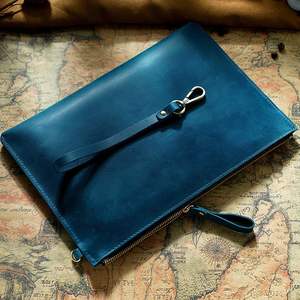 Vintage Crazy Horse Leather Clutch Bag Wristlet <b>Pouch</b> with Zipper Large Capacity Briefcase for Business & Daily Use - Product Image 2