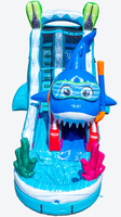 Toboggan aquatique gonflable commercial de 18 pieds sur le thème des requins avec piscine à éclaboussures et zone de saut, toboggan gonflable d'extérieur pour location événementielle