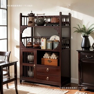 Étagère de présentation en bois de style chinois avec armoire de rangement pour salon et coin thé - Product Image 2