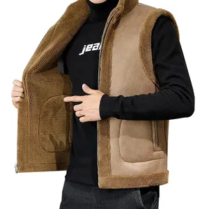 Winter New Casual Thicken Gilets Male Leather Jacket Lamb Wool Coat Warm Vest for Men